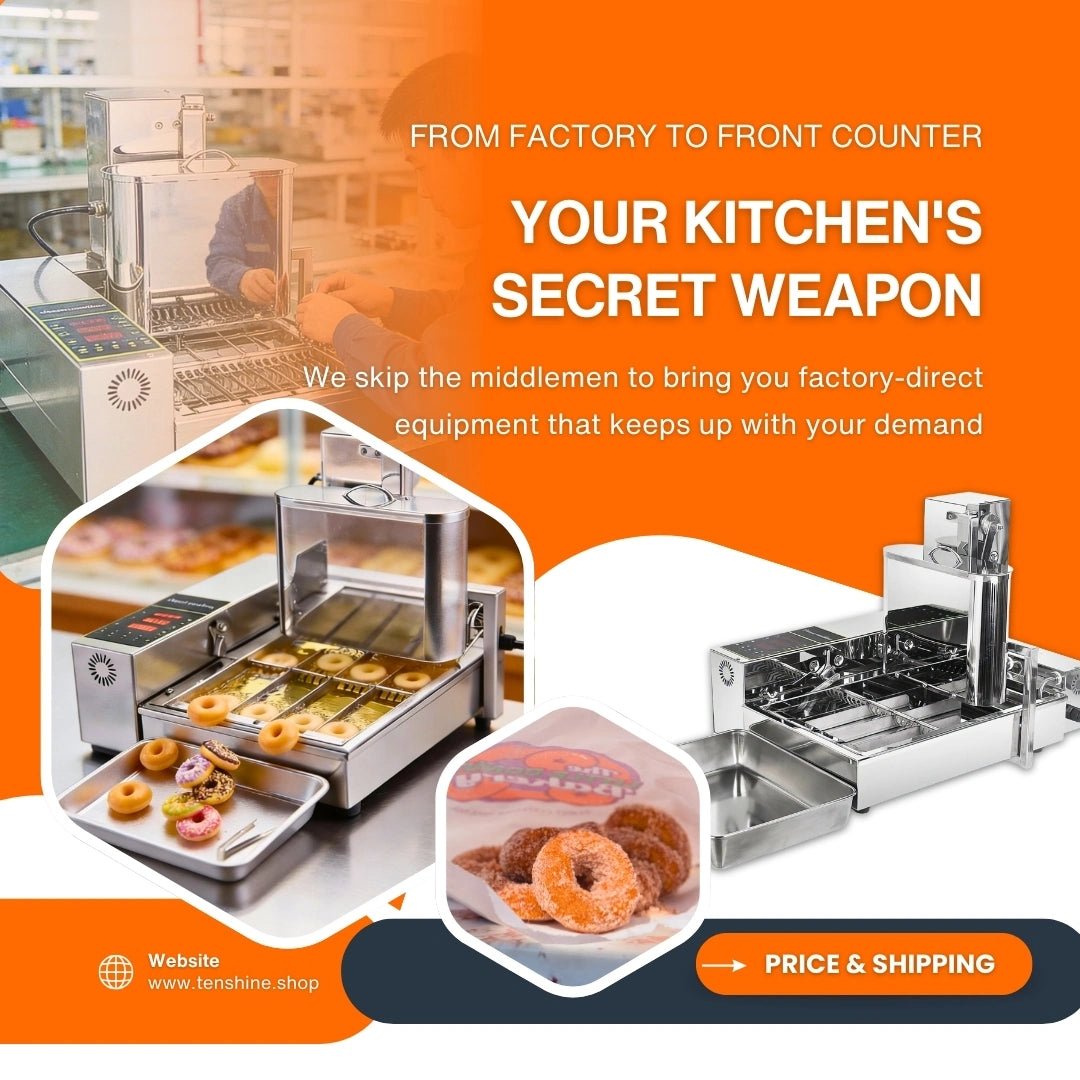 Gloved hand adding mini donuts made by Tenshine automatic donut robot fryer lbd-4