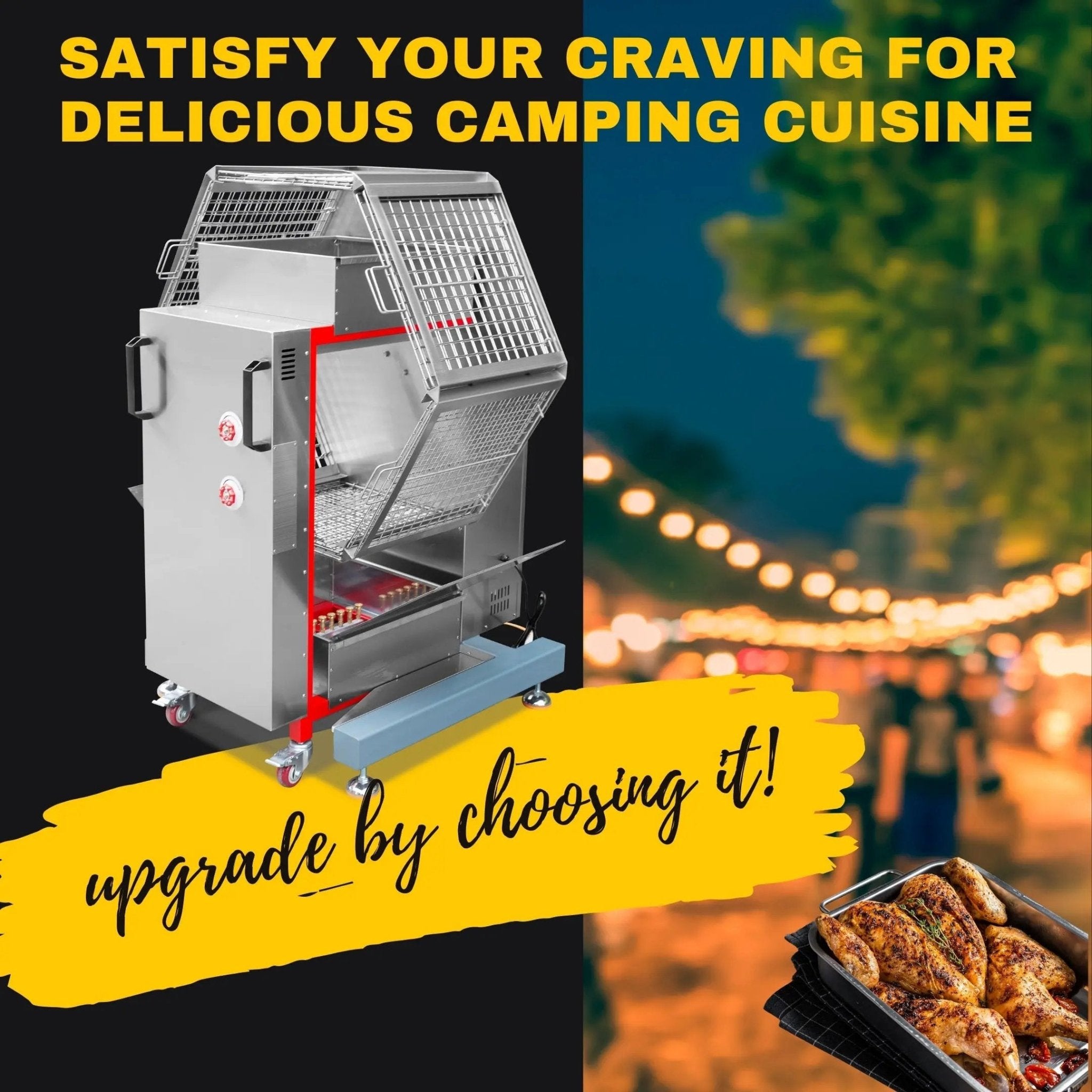 Automatic Gas and Charcoal Rotisserie Chicken Machine for Roasting 24 Butterfly Chickens TFS - 24GCharcoal Grill Chicken Oven