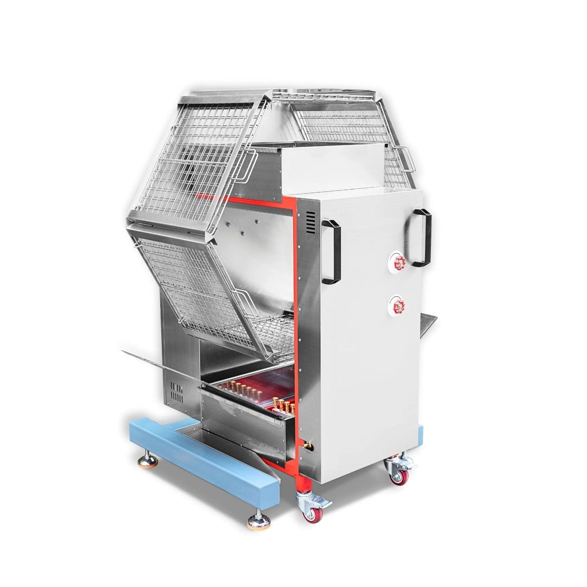 Automatic Gas and Charcoal Rotisserie Chicken Machine for Roasting 24 Butterfly Chickens TFS - 24GCharcoal Grill Chicken Oven