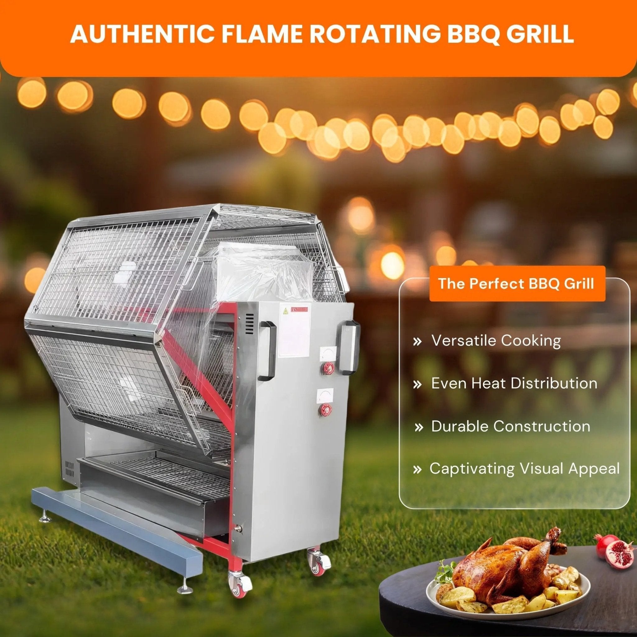 Automatic Gas and Charcoal Rotisserie Chicken Oven for Roasting 48 Butterfly Chickens TFS - 48GGas and Charcoal Rotisserie Chicken Oven