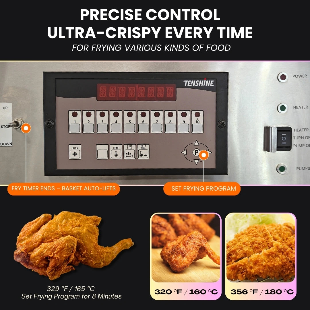 TENSHINE Commercial Auto-Lift Pressure Fryer Pressure Deep Fryer with Automatic Oil Filtration PFE-H1800