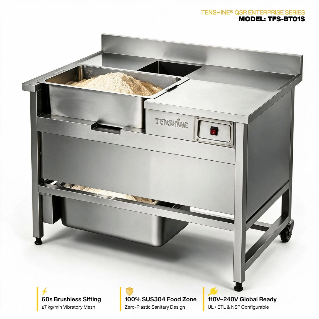 Heavy-Duty Chicken Breading Equipment with 100% SUS304 Food Zone and Vibratory Commercial Flour Sifter