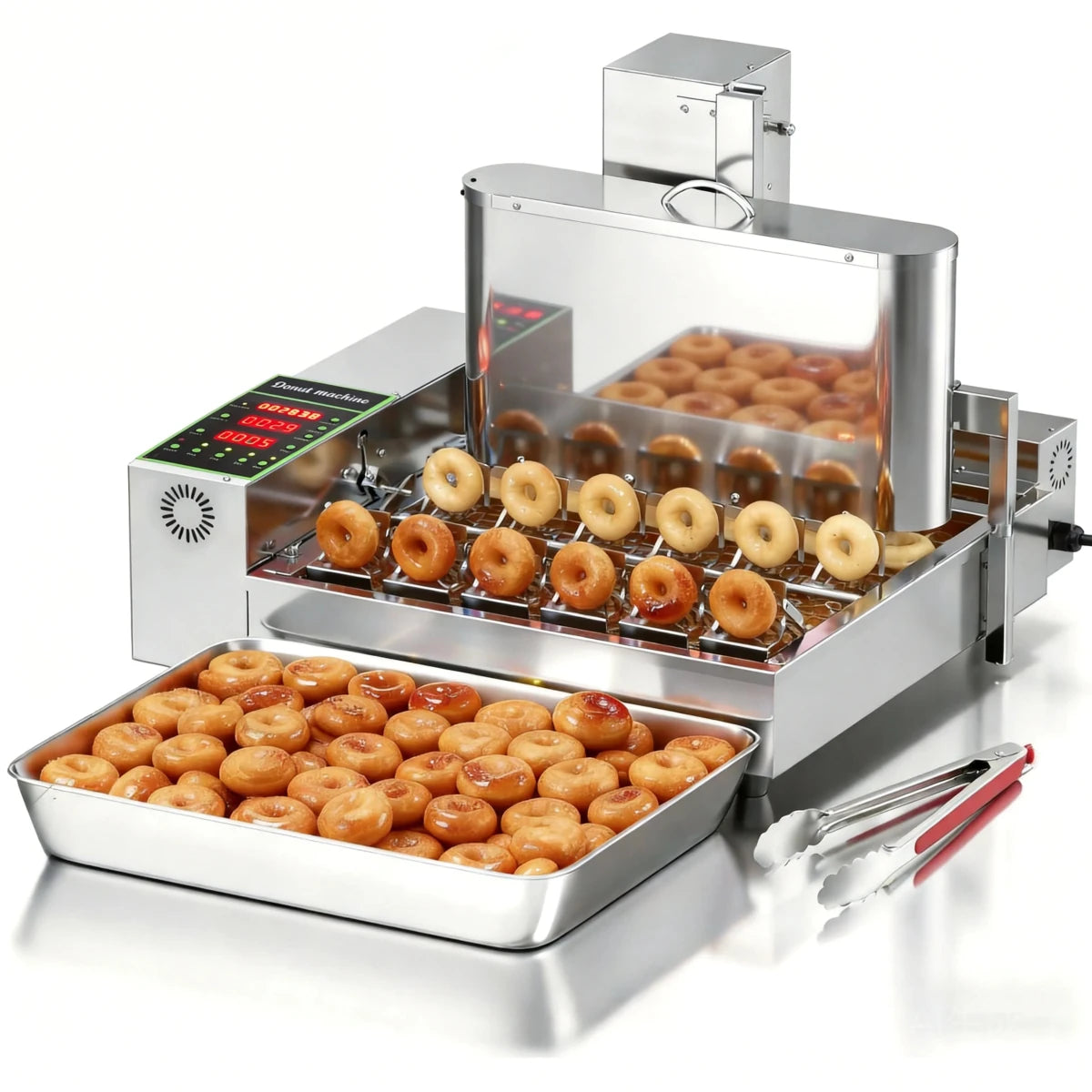 Stainless steel 6-row automatic mini donut machine frying high-volume batches