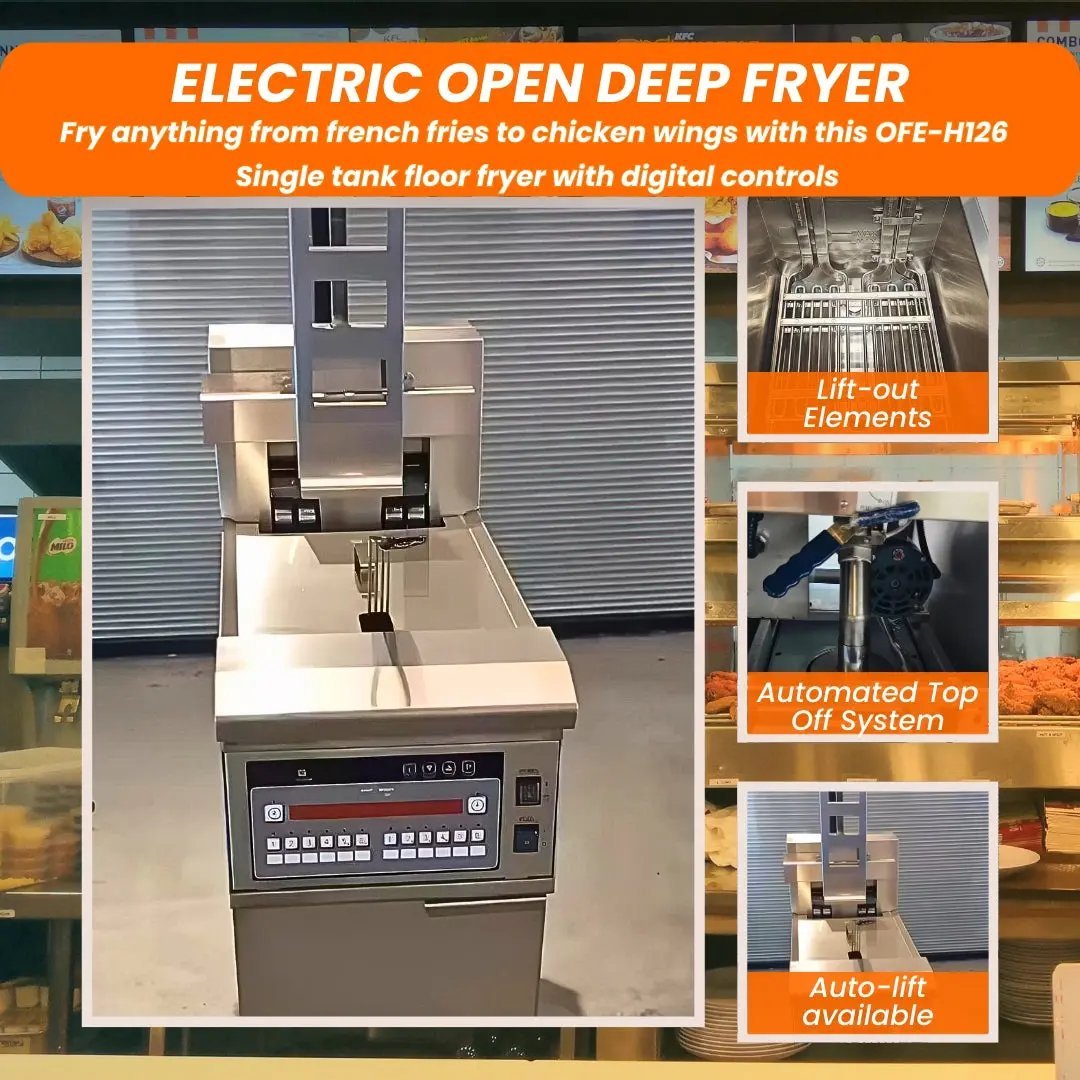 Commercial Auto Lift Single Tank Open Deep Fryer OFE - H126Auto Lift Single Tank Open Deep Fryer