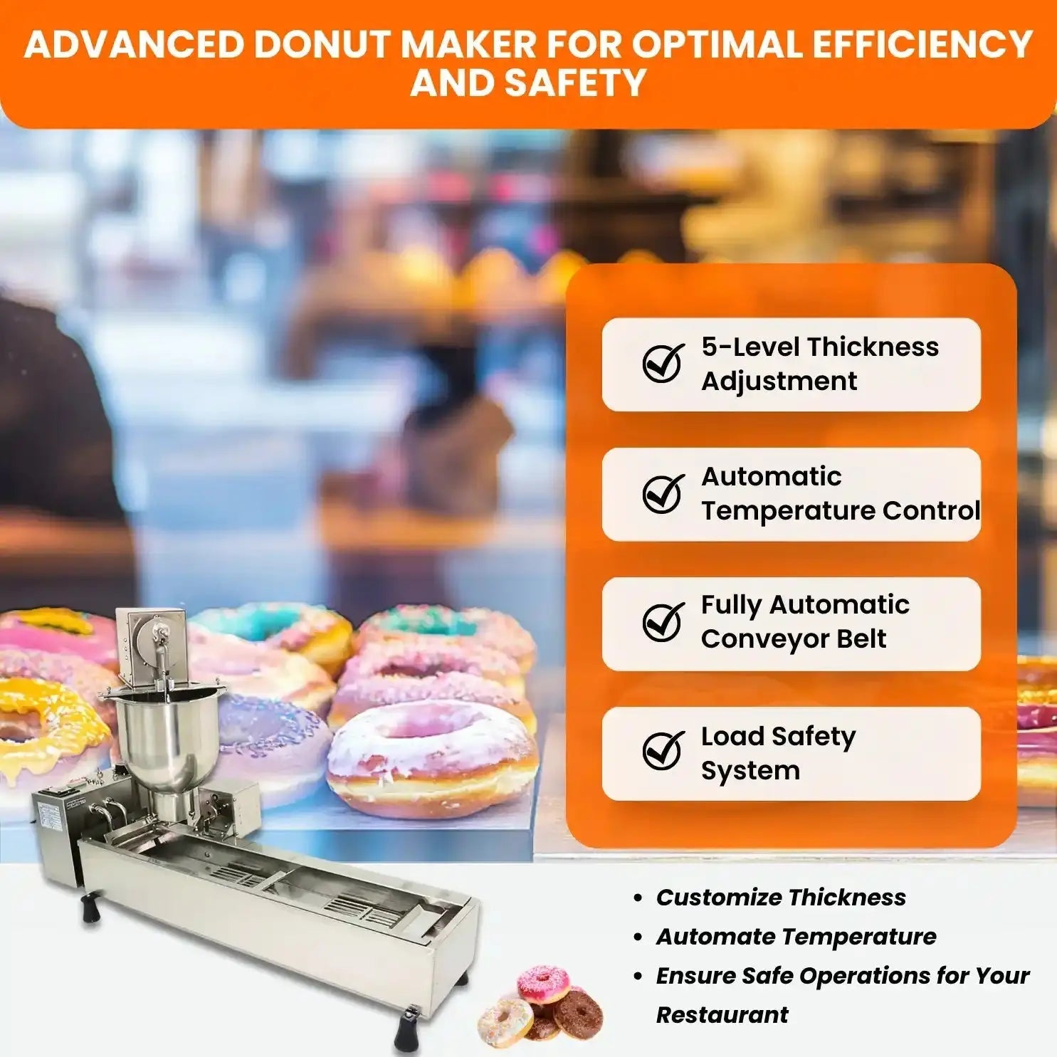 Commercial Automatic Donut Maker Machine | Single Row Doughnut Fryer | 7L Hopper | 3 Mold Sizes | T - 101Auto Doughnut Maker