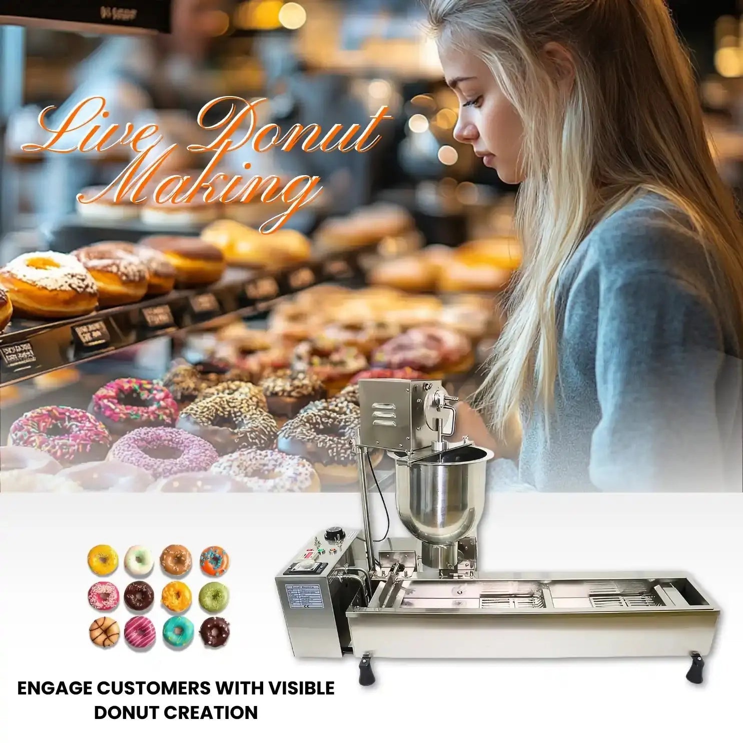 Commercial Automatic Donut Maker Machine | Single Row Doughnut Fryer | 7L Hopper | 3 Mold Sizes | T - 101Auto Doughnut Maker