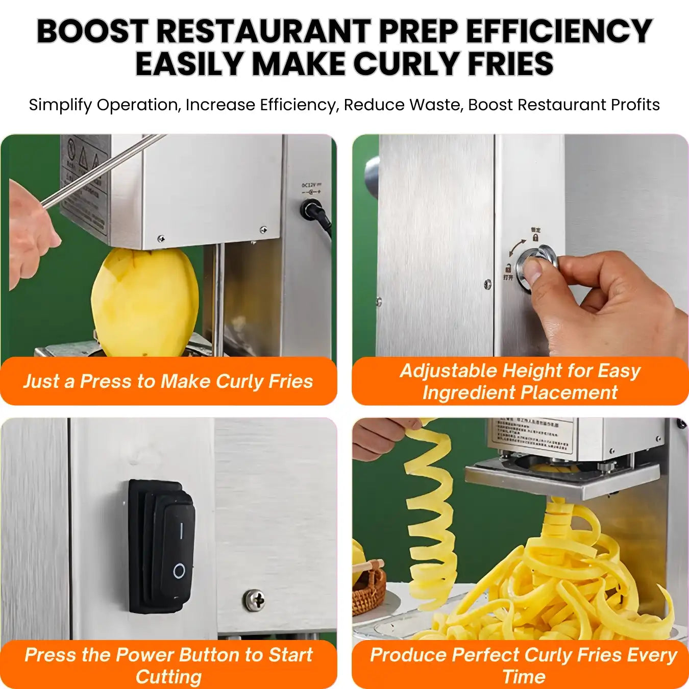 Durable and energy-efficient motor housing on the commercial curly fry cutter built for continuous operation.