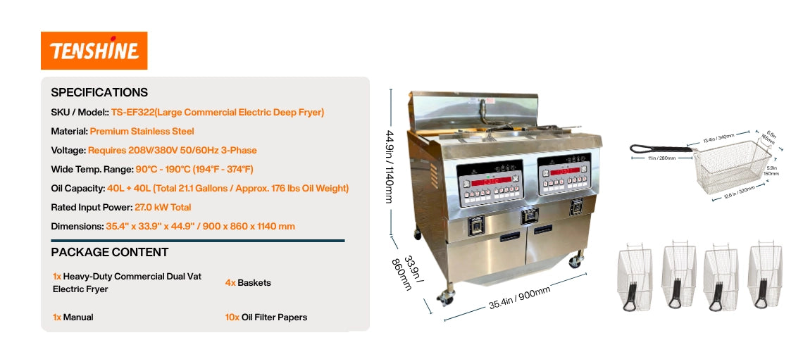 Comparison showing the Tenshine TS-EF322 commercial deep fryer electric outperforming traditional open fryers with zero flavor transfer and rapid recovery.