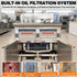 Step-by-step visual demonstration of the built-in commercial deep fryer oil filter machine process on the Tenshine TS-EF226, ensuring clean oil and better food taste.