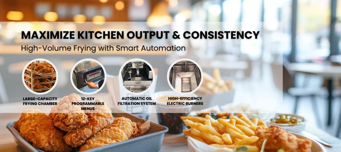 Technical details and specifications of the Tenshine TS-EF5910 commercial deep fryers electric unit with 17KW heating elements.
