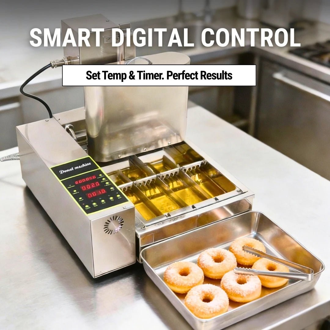 Intelligent digital control panel on the Tenshine commercial donut maker for precise temperature tracking