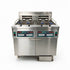 Heavy-duty commercial double electric deep fryer with 13.2 gallon capacity.