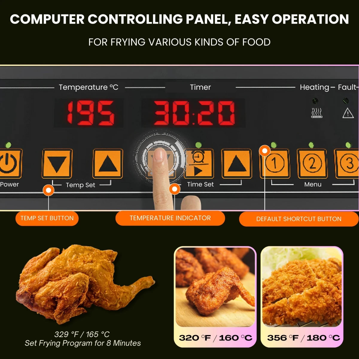 Smart digital control panel of the commercial electric deep fryer countertop, designed for easy and standardized cooking.
