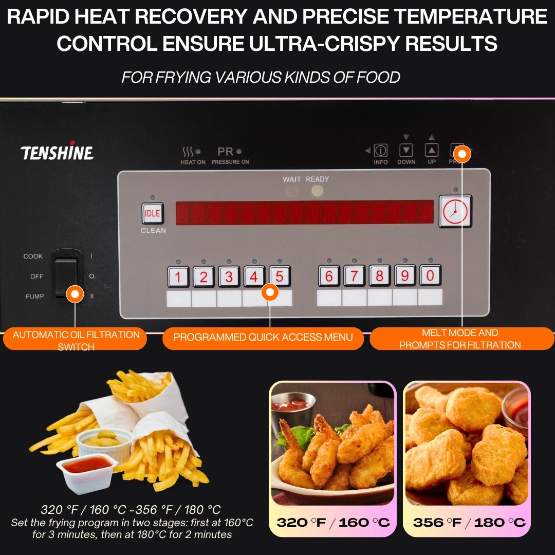 12-key programmable digital control panel of the TS-EF301 commercial electric fryer.