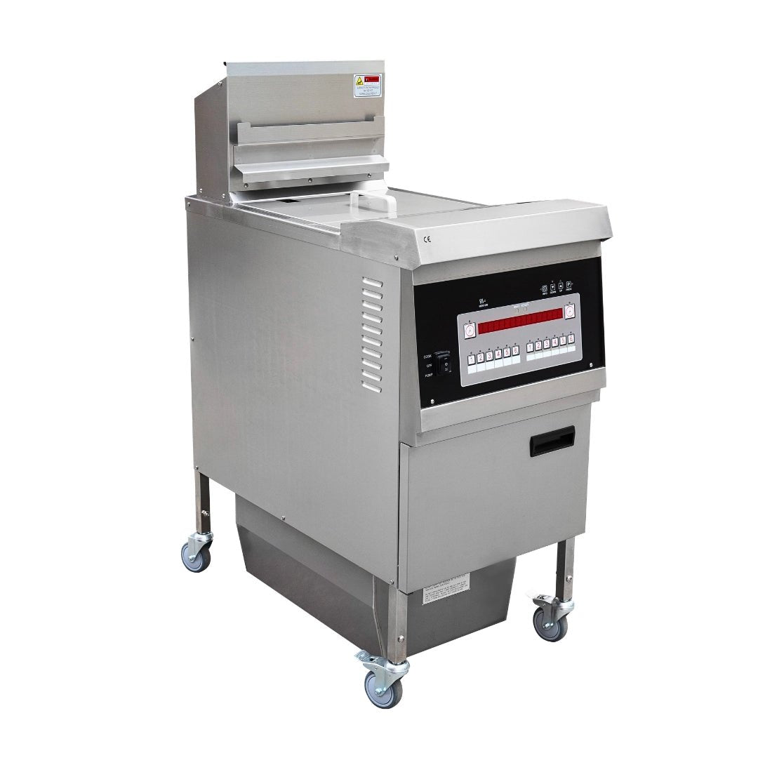 Left side profile of the TS-EF301 floor standing commercial electric fryer.