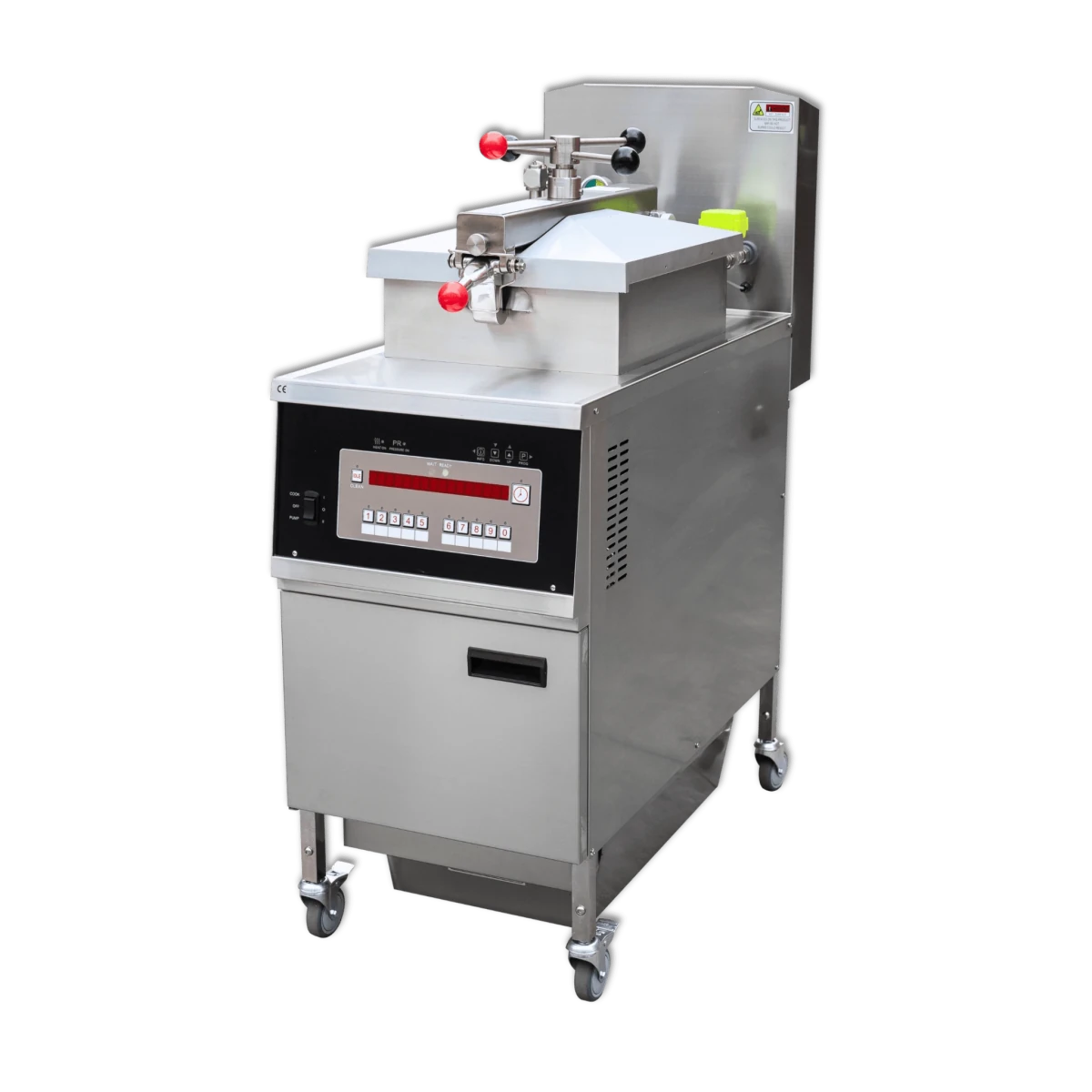 Tenshine 13.5kW commercial electric pressure fryer with a built-in oil filtration system, offering a 24L capacity for fast food chains.