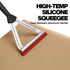 High-temp silicone squeegee with heat-resistant aluminum handle for cleaning commercial flat top grills without scratching.