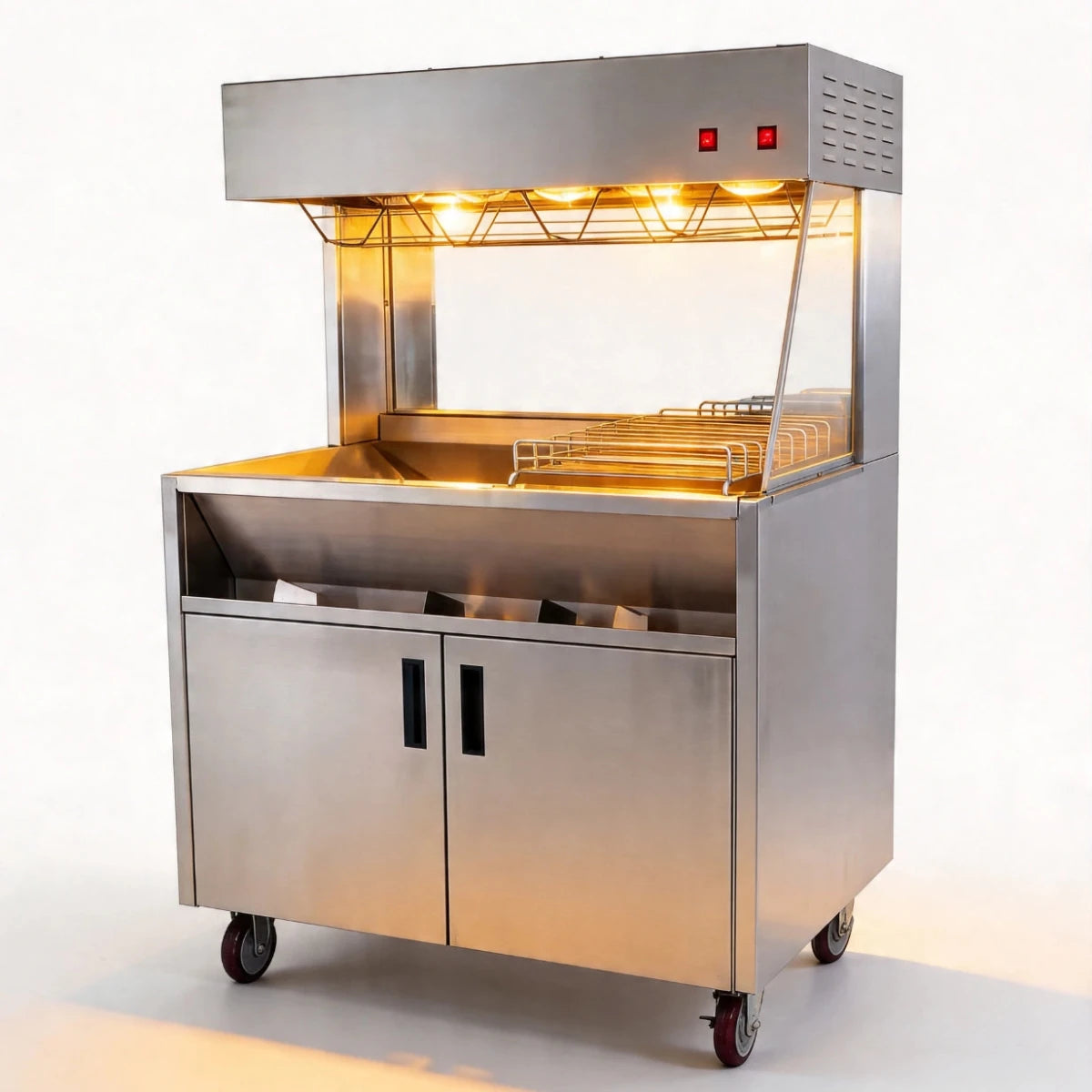 Front view of the Tenshine TS-FDS10 commercial fry dump station, featuring a heavy-duty floor-standing design isolated on a white background.