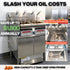 Infographic showing how the built-in commercial fryer filter of the TS-EF226 saves cooking oil and significantly reduces kitchen running costs.