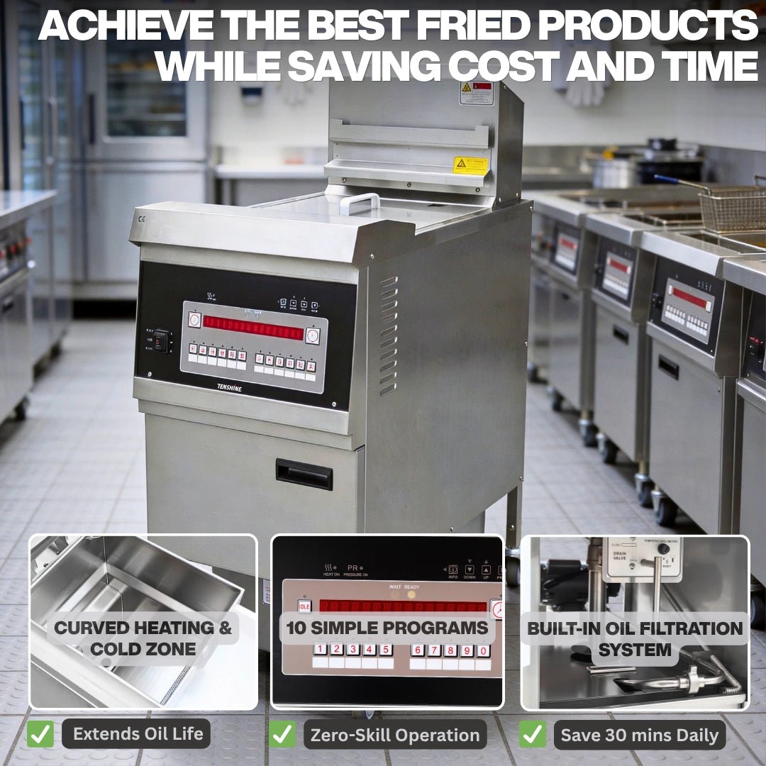 Top three core features of the TS-GF301 commercial gas deep fryer for fast food chains.