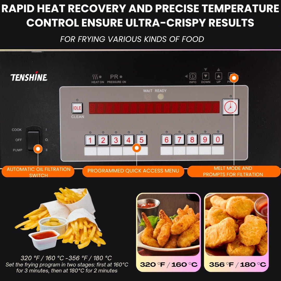 12-programmable key smart control panel of the TS-GF301 commercial gas fryer.