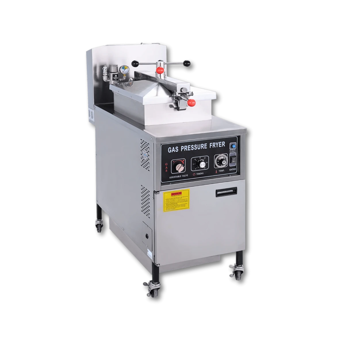 Front view of the TS-GP25 commercial gas pressure fryer featuring manual controls and a 25L capacity.