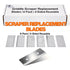 6-pack of 4-sided reusable scraper replacement blades for commercial flat top grill cleaning.