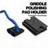 Ergonomic griddle polishing pad holder, the best commercial flat top grill cleaner accessory for daily surface maintenance.