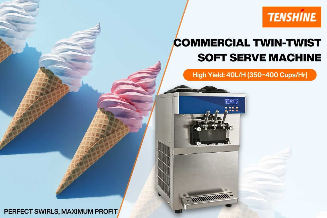 Achieve perfect swirls and maximum profit with the TFS-236T 40L/H high yield commercial soft serve machine. Máquina para heladerías rentables.