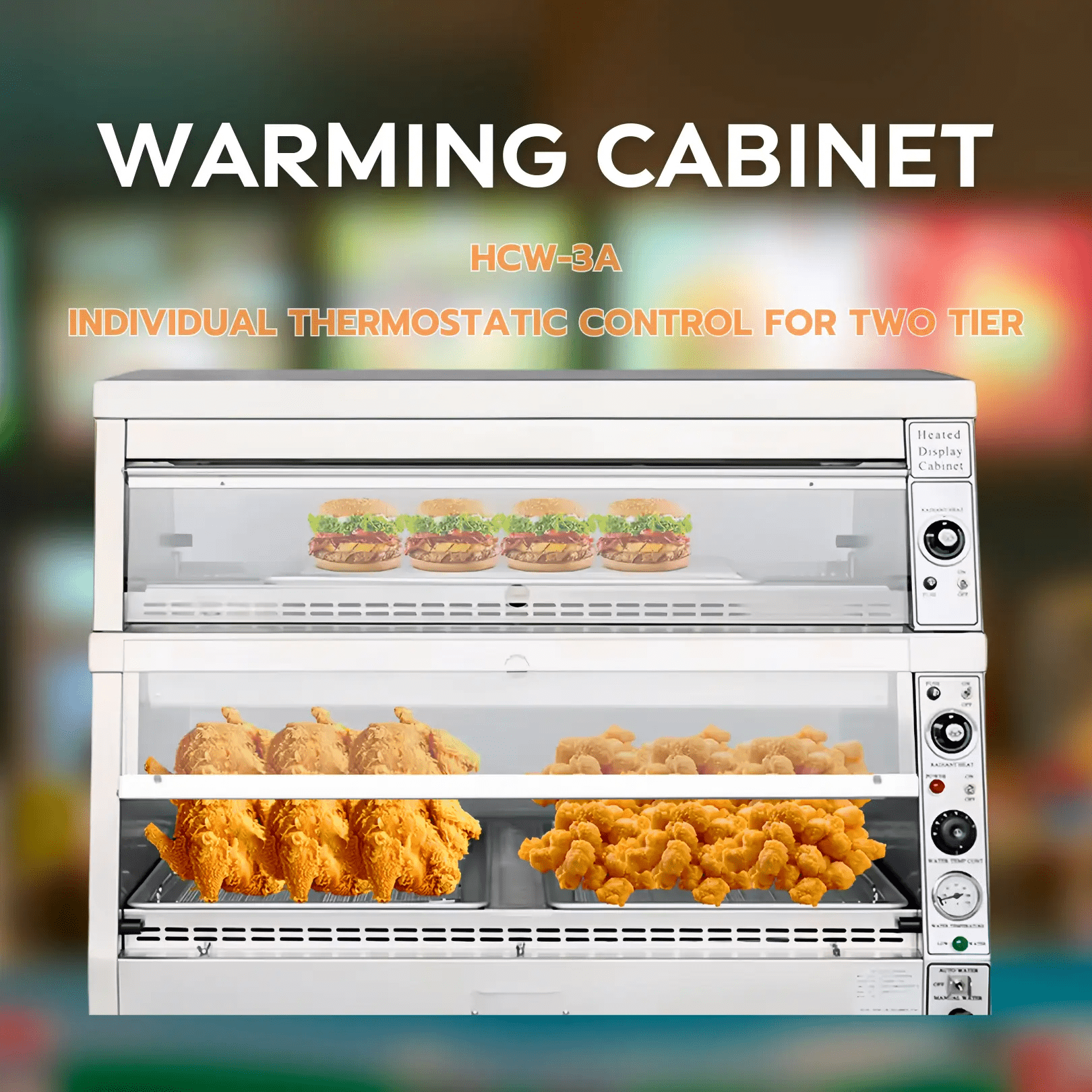 Commercial KFC - Style Food Display Warm Cabinet with Moisture Control and 3 - Tray 2 - Layer Design HCW - 3Food Display Warm Cabinet