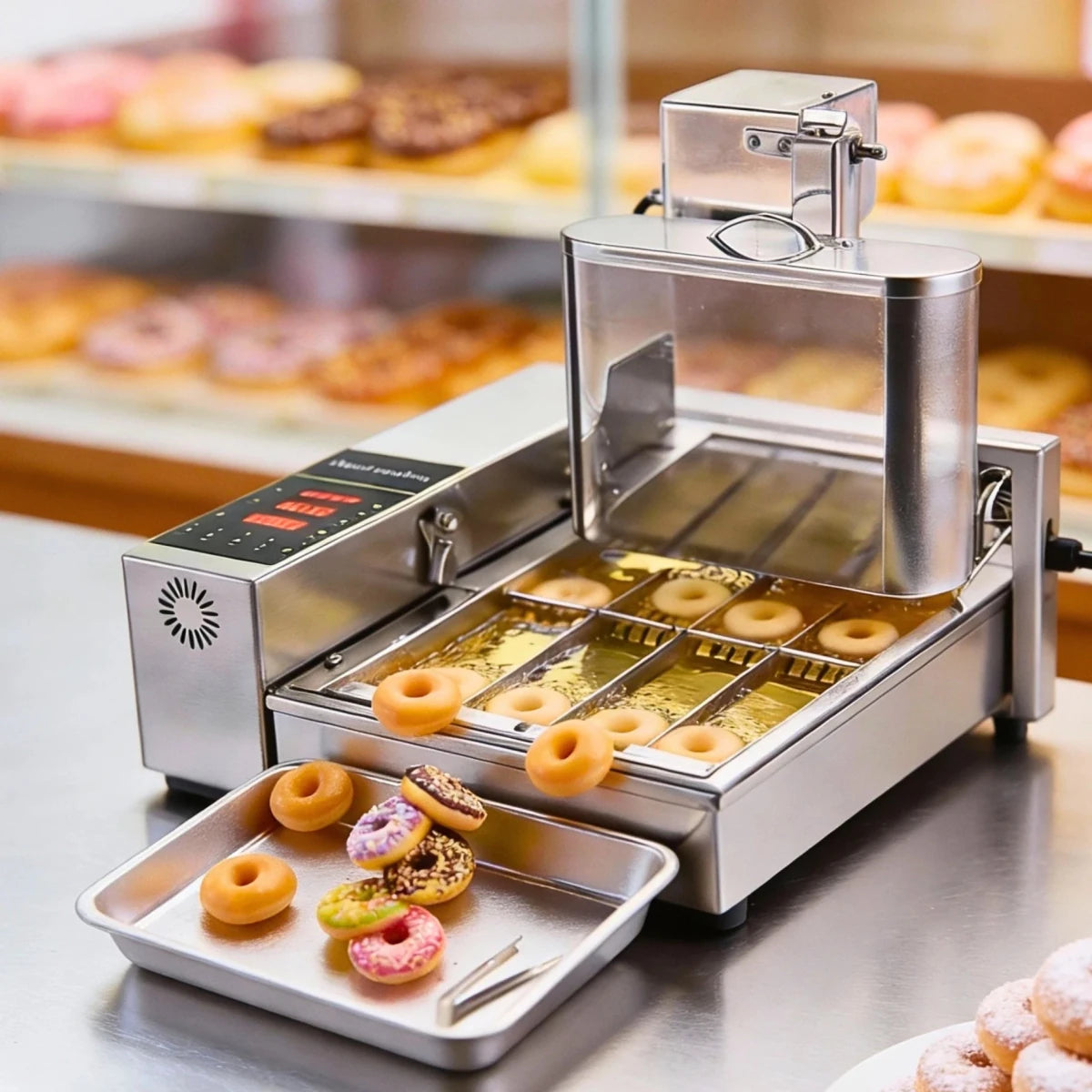Tenshine LBD-4 commercial mini donut maker producing 1800 pieces per hour for professional bakeries