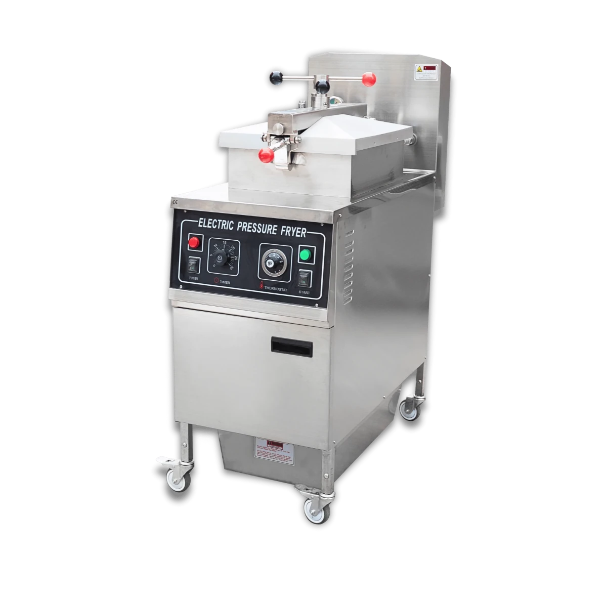 Main view of the 380v TS-EP24 commercial pressure fryer, showcasing a durable stainless steel design for high-output kitchens.