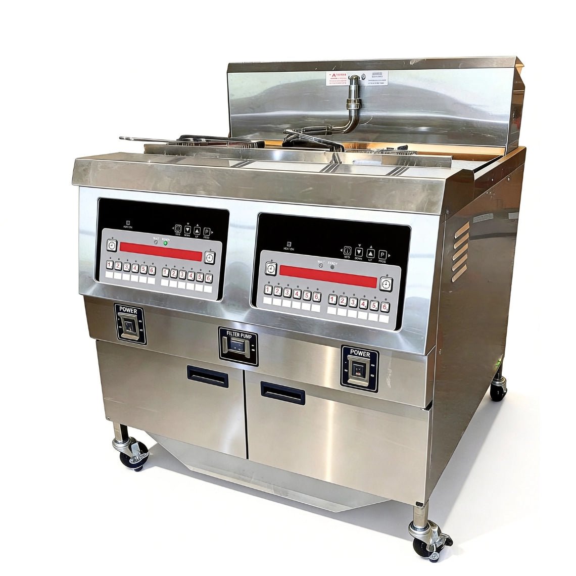 Left angle view of the Tenshine TS-GF322 commercial propane deep fryer engineered for high-volume restaurants.