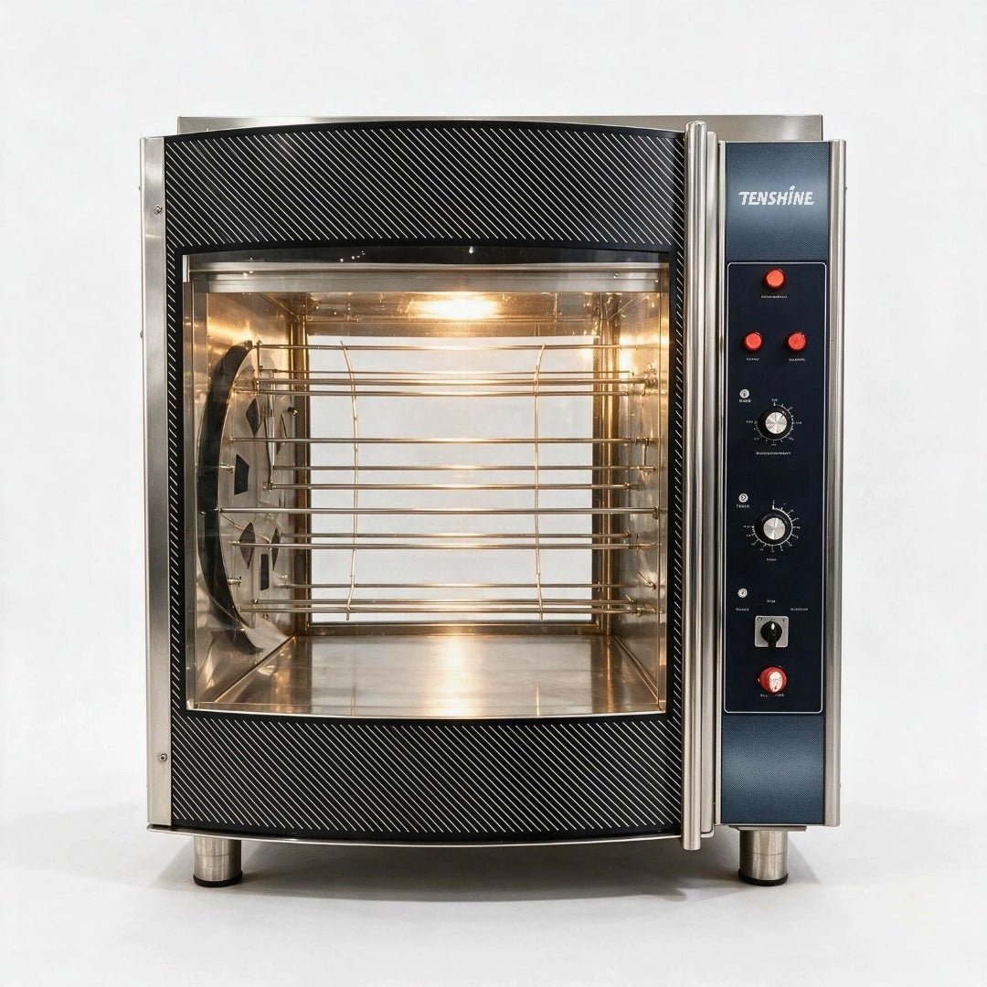 TENSHINE TFS-CRO7S commercial electric rotisserie oven with heavy-duty pure mechanical dial control and 7 hanging baskets