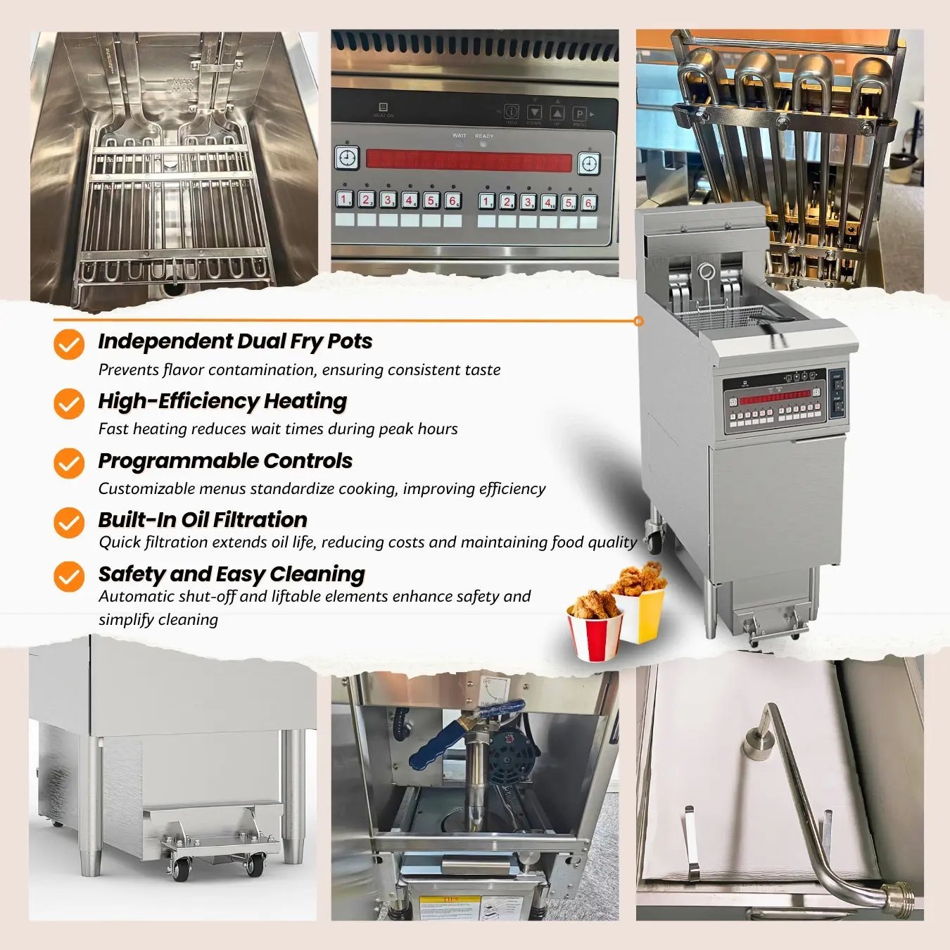 Commercial Single - Tank Electric Deep Fryer OFE - 126Commercial Electric Floor Open Deep Fryers