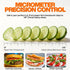 Micrometer precision control from 0 to 7mm showing uniform cucumber slices for burger toppings, subway-style sandwich fillings, and salad bases to ensure strict portion control.