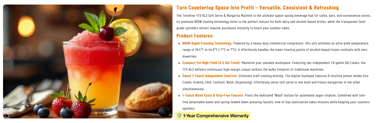 Versatile countertop commercial frozen cocktail maker turning workspace into profit with smart controls.