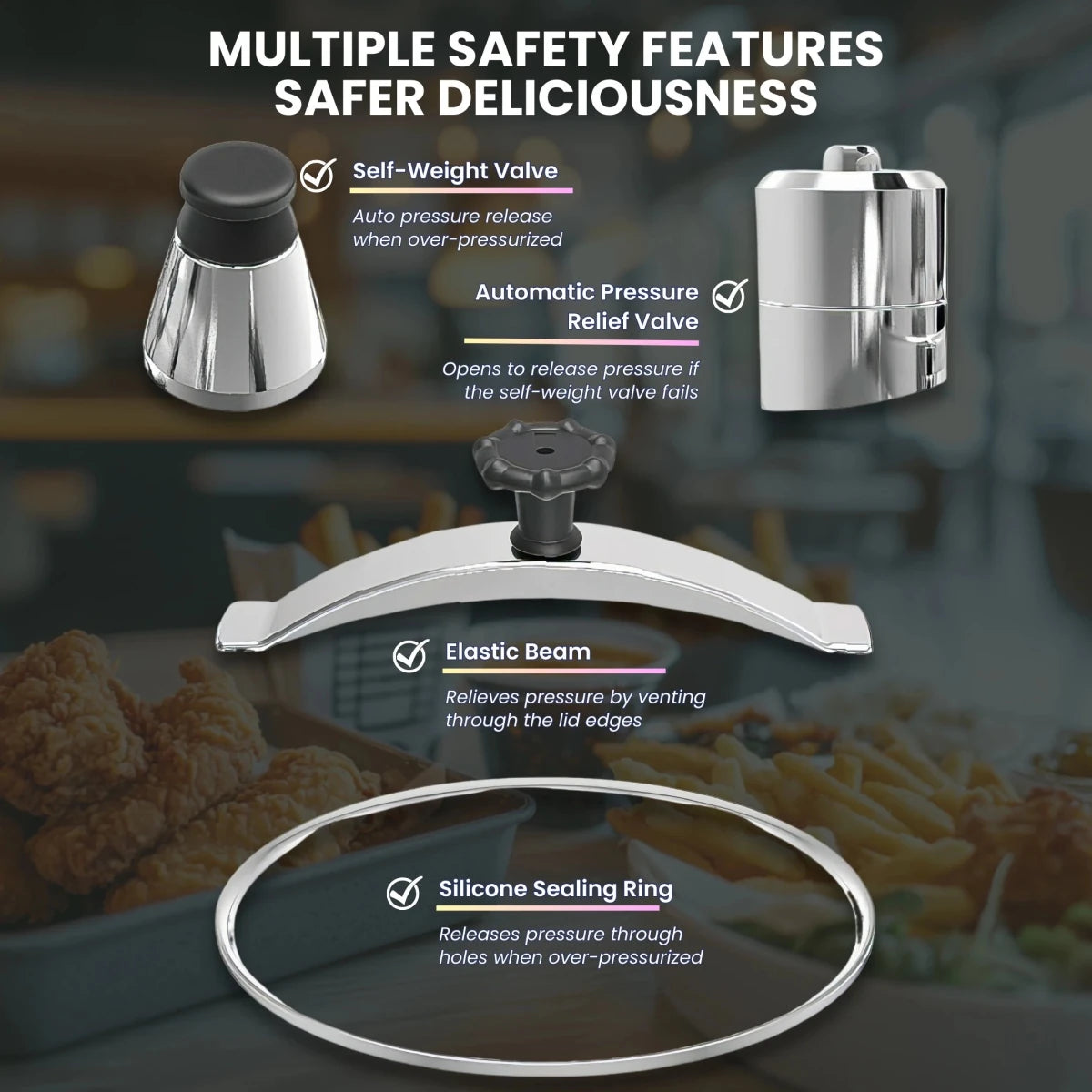 Tenshine countertop chicken pressure fryer showing the heavy-duty locking mechanism.