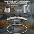 Multiple safety features of the 16L commercial pressure fryer, including the self-weight valve, automatic pressure relief valve, and silicone sealing ring.