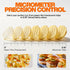 Display of adjustable slice thickness from paper-thin translucent chips to 4mm hearty slices cut by the crinkle fries cutter.