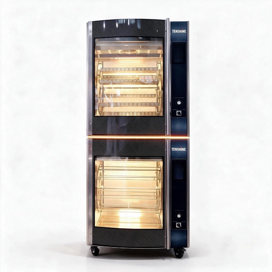 TENSHINE TFS-CRO7S 21kW double-deck stacked commercial electric rotisserie oven for 56-70 chickens with dual controls