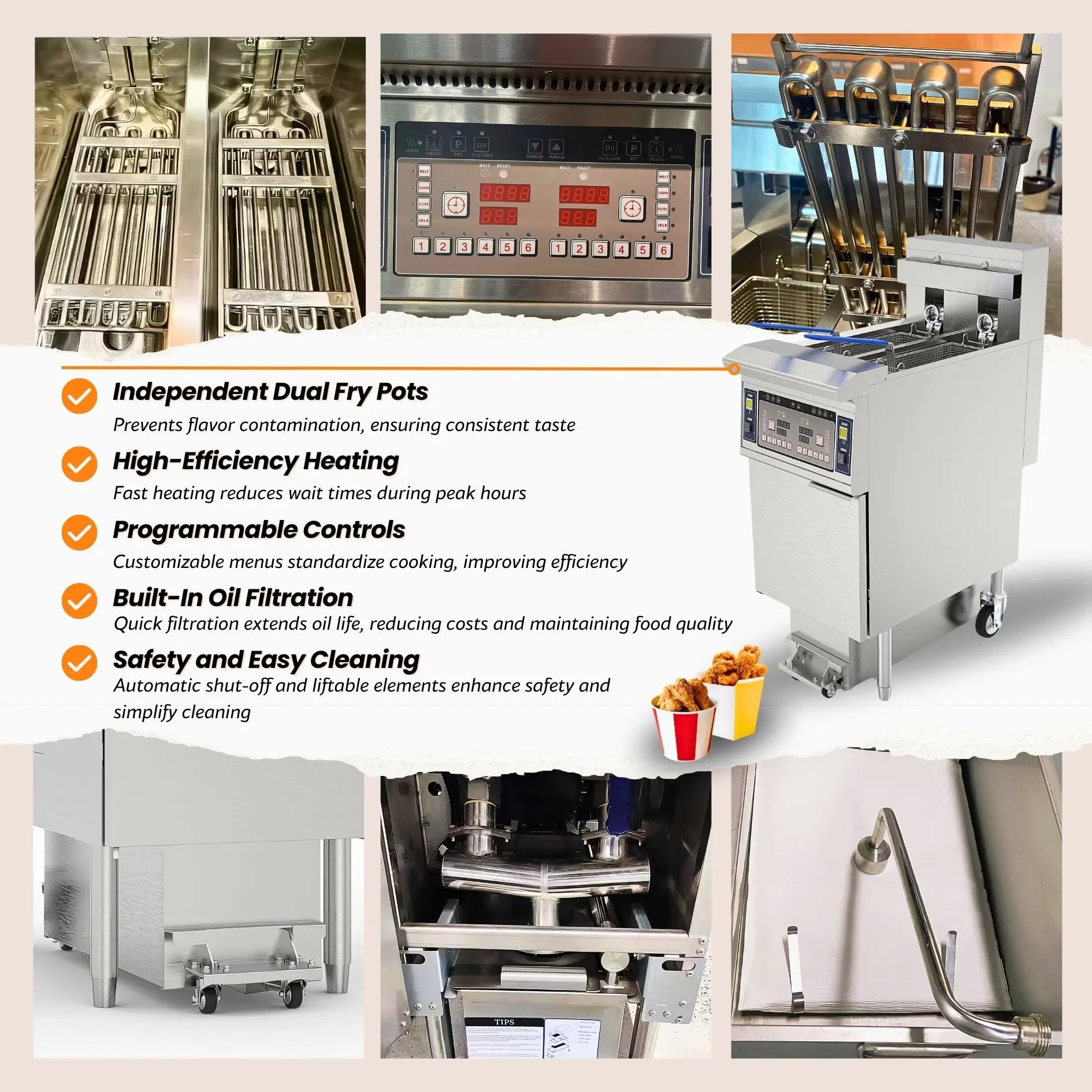 Dual Tank Split Pot Electric Deep Fryers with Oil Filtration System OFE - 213Dual Tank Open Deep Fryer