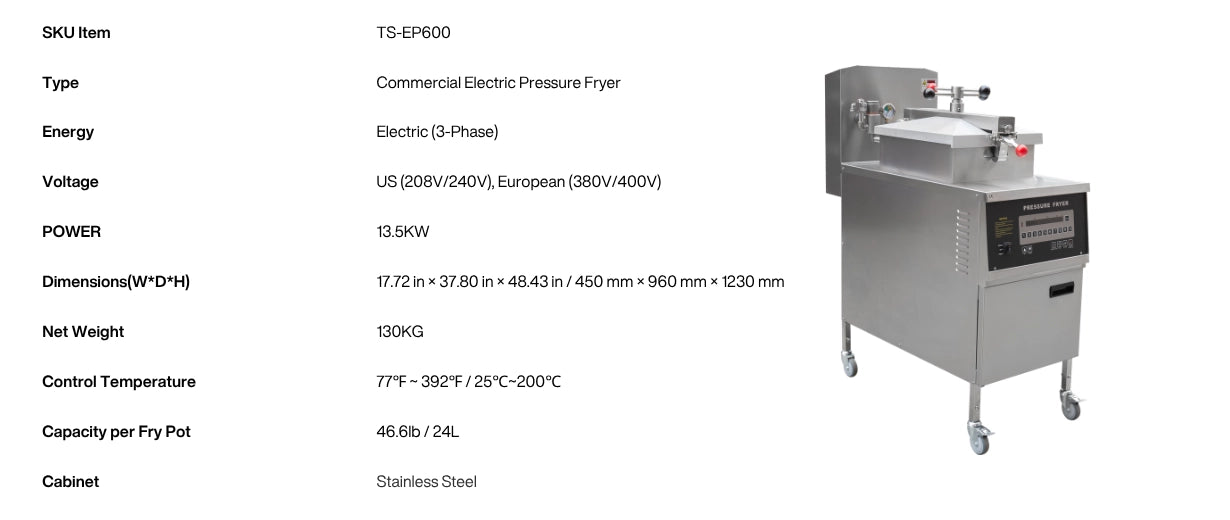 High-performance electric pressure deep fryer tailored for authentic American-style crispy fried chicken.