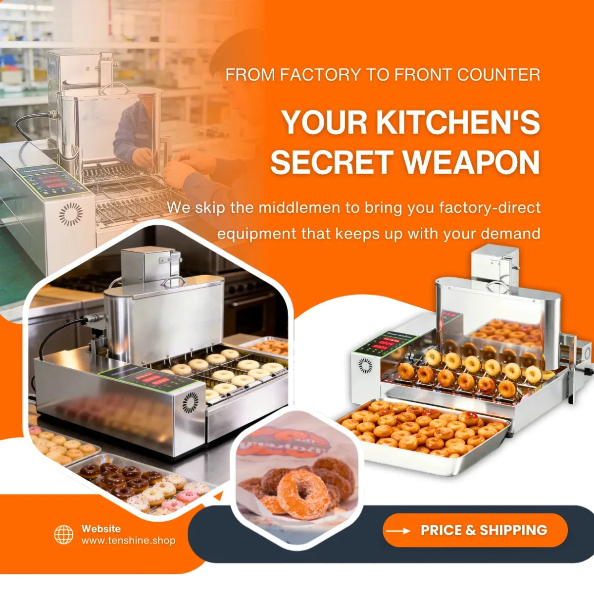 Factory-direct Tenshine commercial 6-row donut maker machine built for high-volume kitchen demand