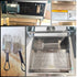 Detailed collage focusing on the mobility and maintenance parts of the TS-EF226 floor standing deep fryer, such as the heavy-duty casters and secure drainage valves.