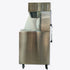 Side profile of the floor-standing fry dump station on heavy-duty casters, featuring overhead heating elements and an ergonomic design.