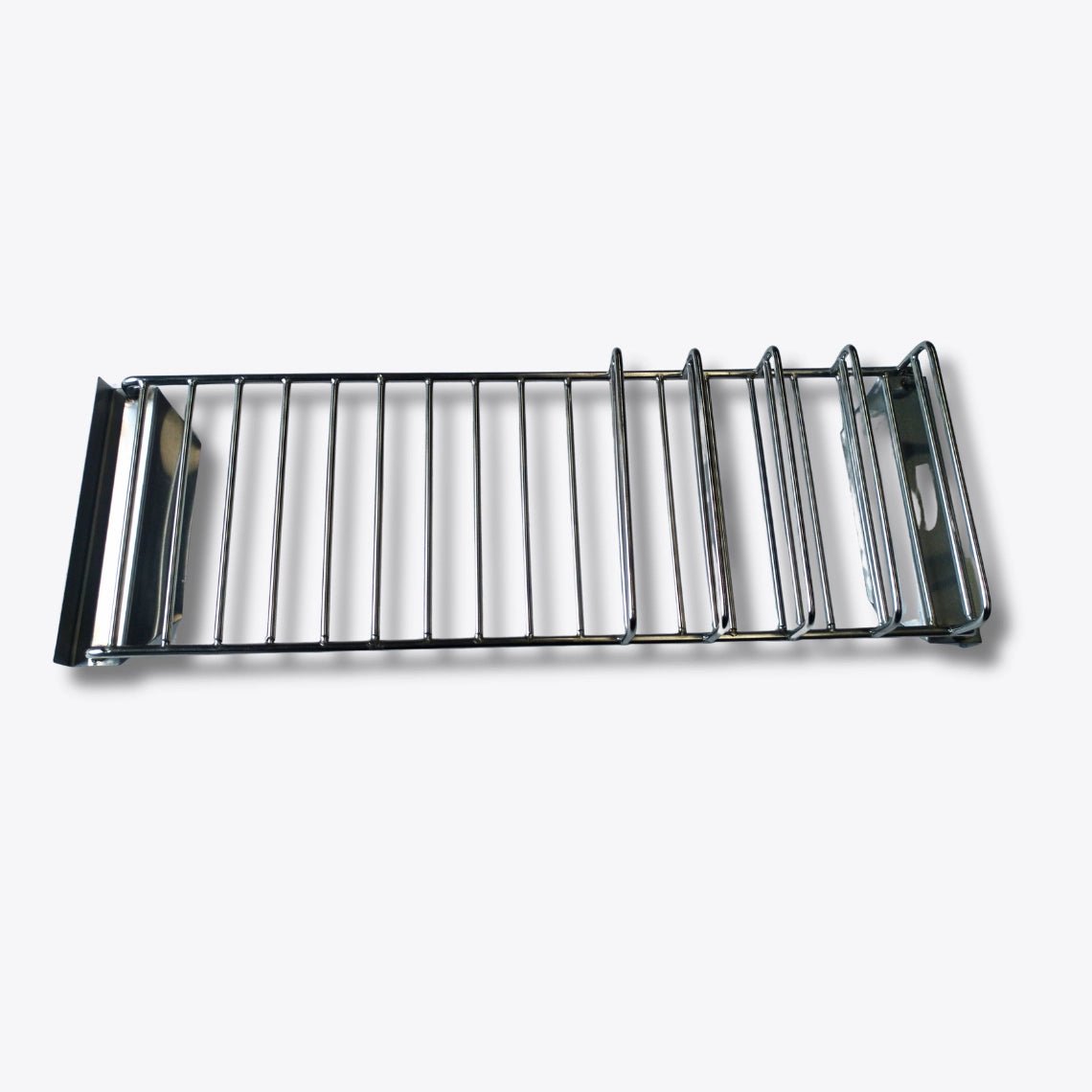 Stainless steel wavy bagging rack organizer for the FWC6 fry station, designed to hold fry cartons upright for fast food service.