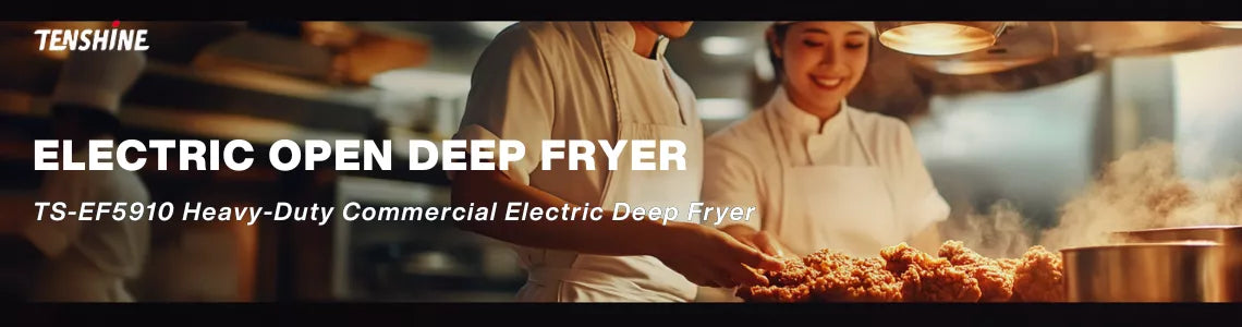 Front view of the heavy-duty commercial electric deep fryer TS-EF5910 featuring durable stainless steel construction.