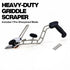Heavy-duty commercial griddle scraper tool with pre-sharpened blade, the ultimate flat top grill cleaner.
