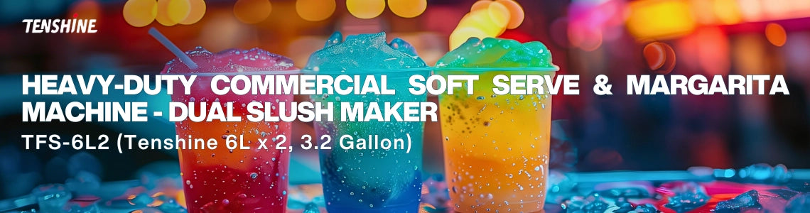 Colorful frozen beverages made with the heavy-duty twin bowl commercial slushie machine.